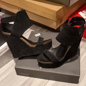 Black Wedge Sandals - Women's Suede Platform Heels